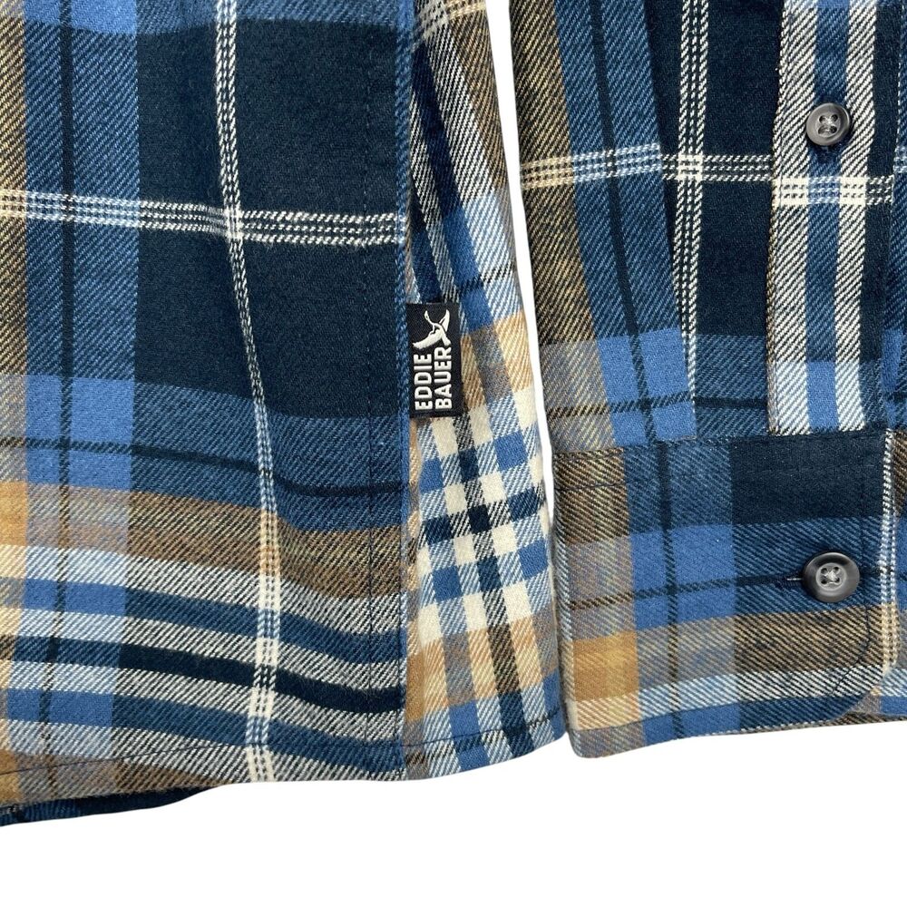 Eddie Bauer Men’s Flannel Shirt XXL Blue Brown Plaid Long Sleeve Button-Up NWT - Picture 5 of 11